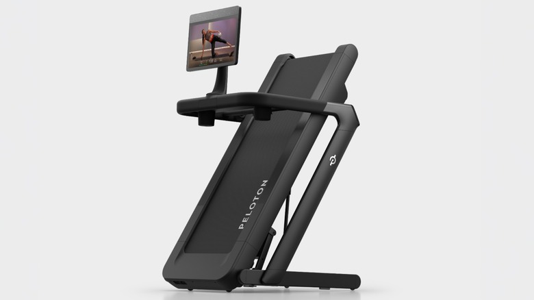 The Peloton Tread Flex treadmill in its folded configuration.