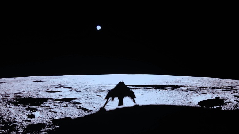 Shadow of the Blue Ghost lander on the surface of the Moon.