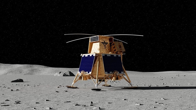Rendering of the Blue Ghost lander on the surface of the Moon.