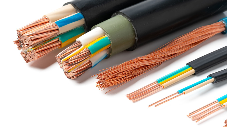 Stranded electrical cables of varying AWG sizes on display