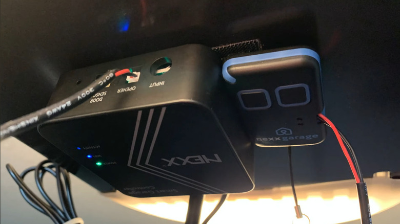 Nexx smart garage door opener installed on garage motor