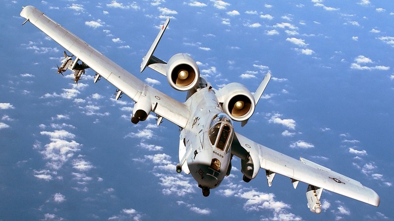 An A-10 Thunderbolt II flying over the Mediterranean Sea in 2003