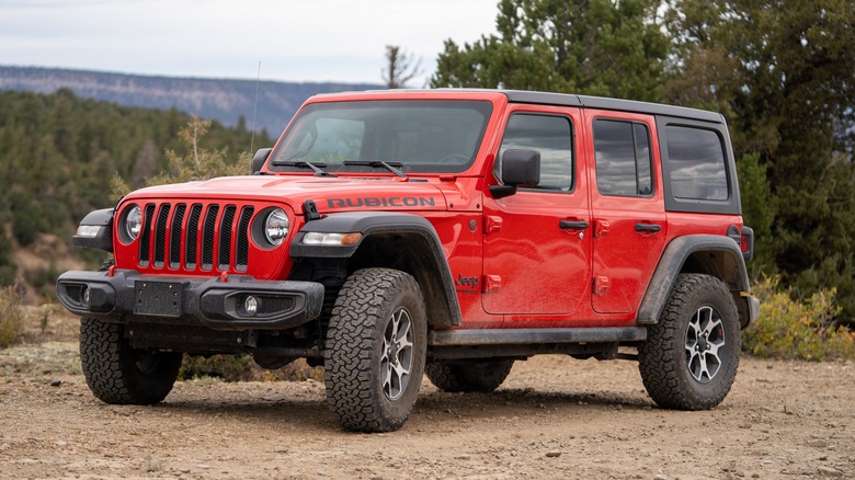 Jeep Wrangler Rubicon parked on dirt road