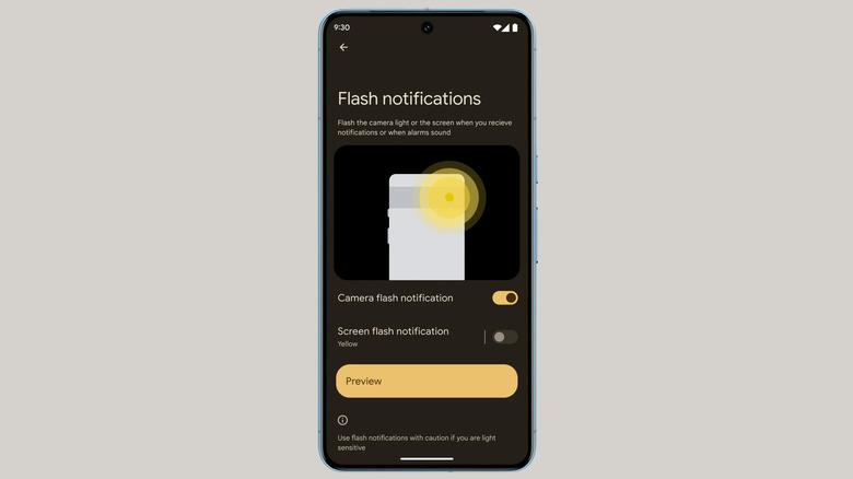 flash notifications settings on Android