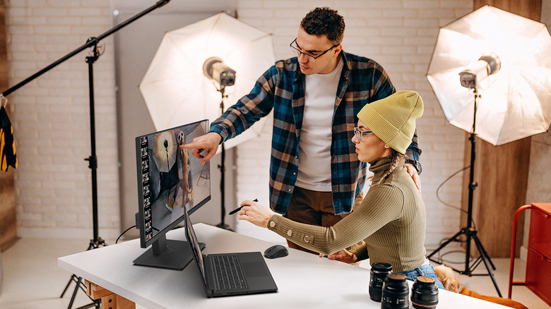 Acer laptop and monitor in photo studio