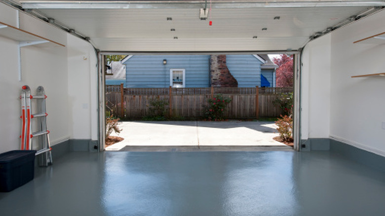 A clean, empty garage with a well-kept floor