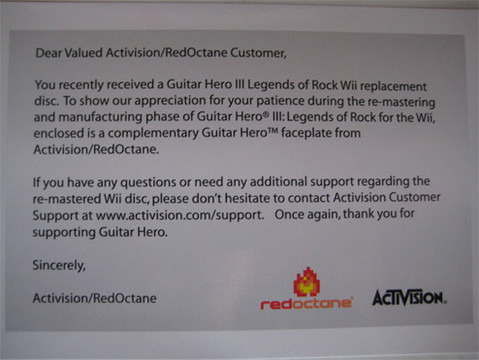 Guitar Hero Wii letter