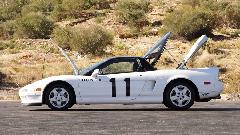 1991 Acura NSX with its hatch, hood, and trunk open