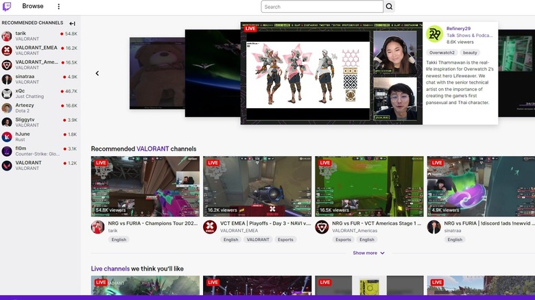 Twitch streams home page
