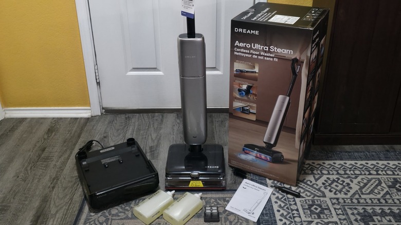 the Aero Ultra Steam Wet Dry Vacuum and its box with all components