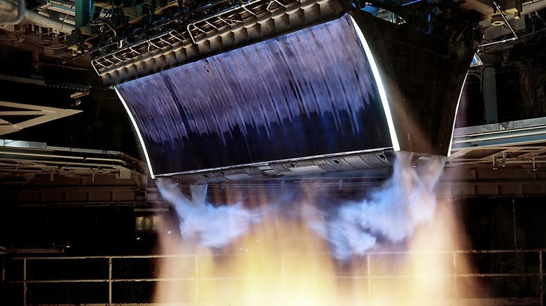 an X-33 aerospike engine in testing