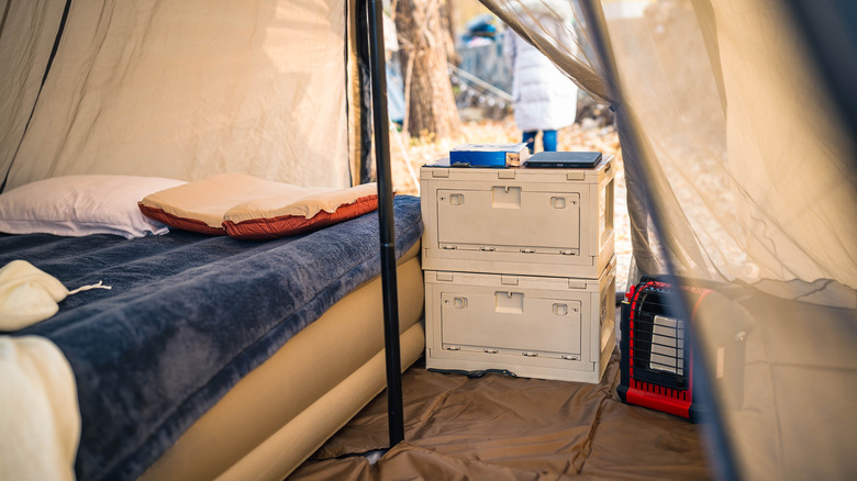 Air mattress in tent