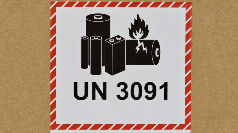 A label warning of battery flammability.