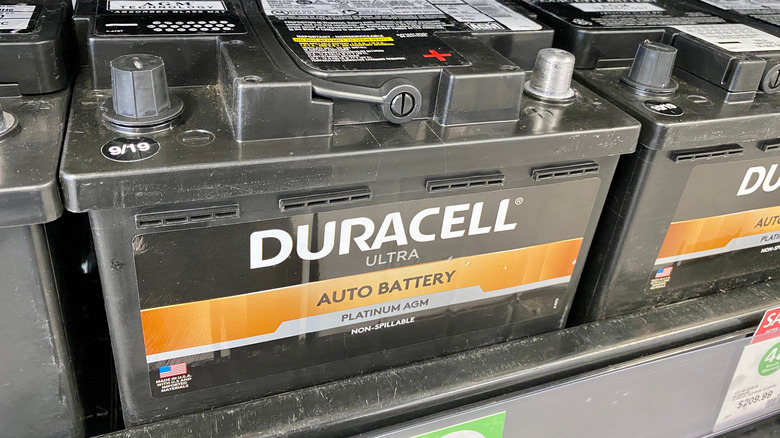 Duracell AGM car batteries on shelf