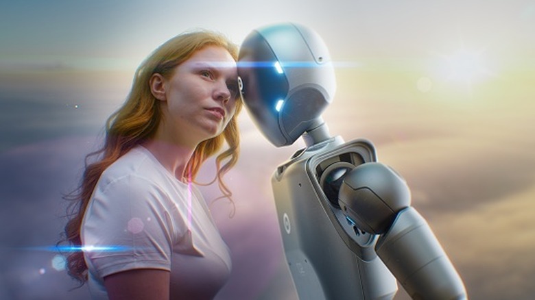 Illustration of a human and AI