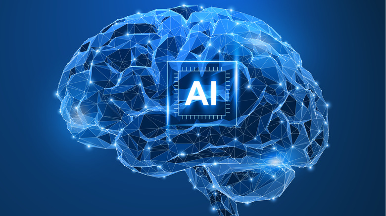 Rendering of an AI chip in a holographic brain.