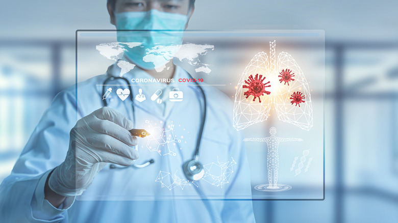 Doctor interacting with tech window illustration