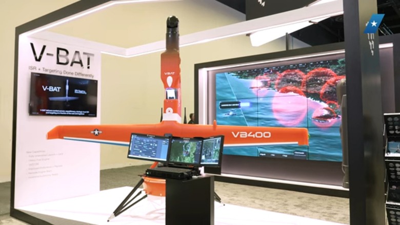 A Shield AI MQ-35 VBAT on display at a conference
