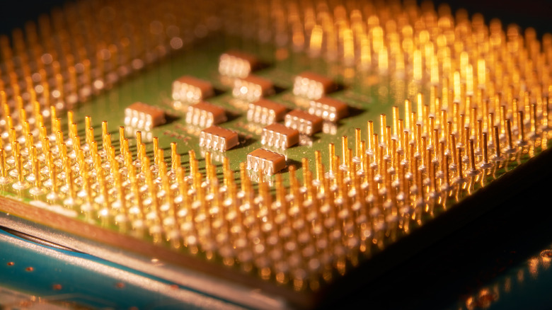 Closeup of a computer processor chip.