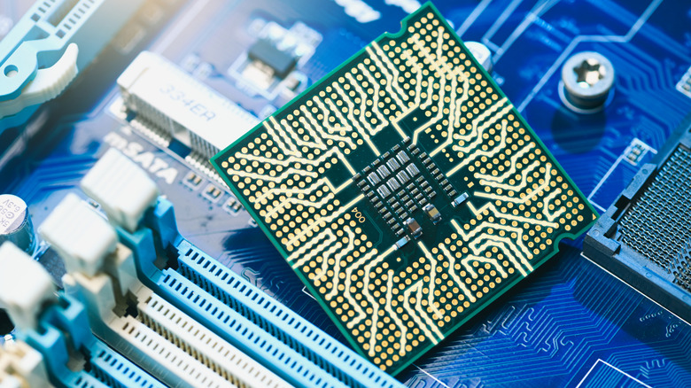 Macro view of a CPU socket.