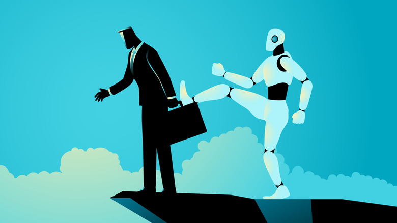 Illustration of AI kicking human.