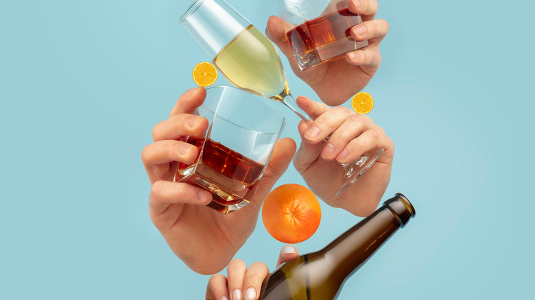 An assortment of alcoholic drinks.