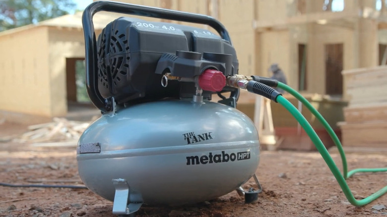 Metabo air compressor on construction site