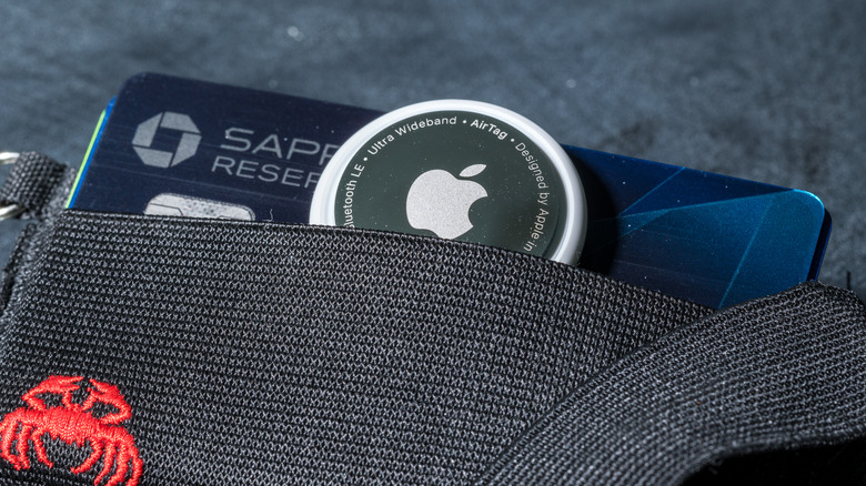 Apple AirTag slid into a wallet