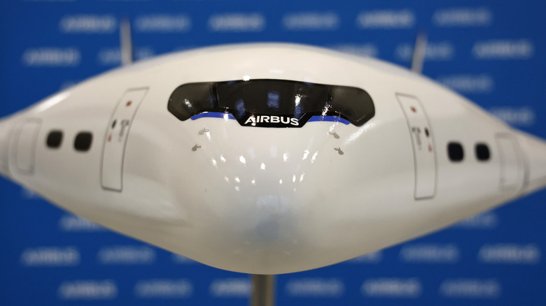 An Airbus ZEROe model is pictured at the ZAL Center for Applied Aviation Research near the Airbus factory