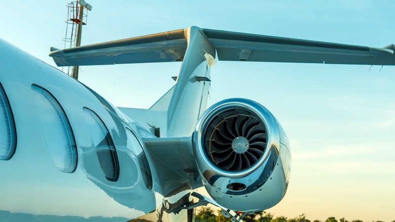 A commercial plane with a rear mounted engine