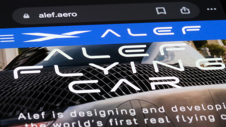 Close-up of the Alef Aeronautics webpage on a smartphone