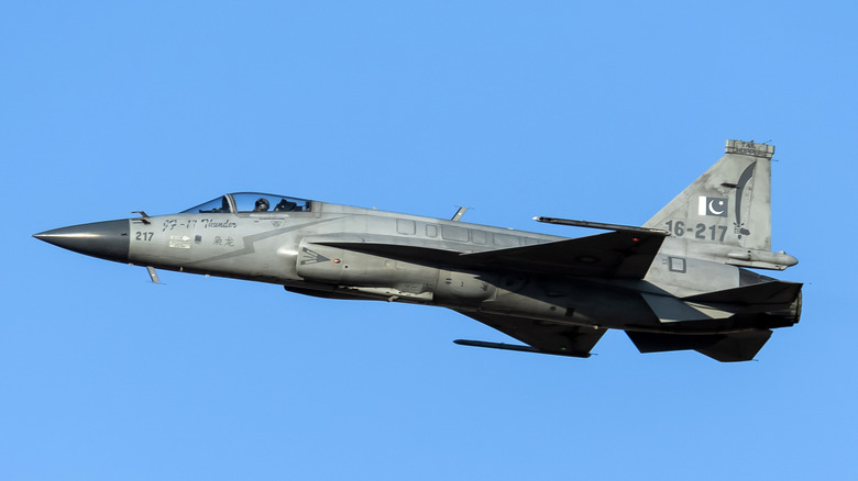 JF-17 flying in the clear blue skies