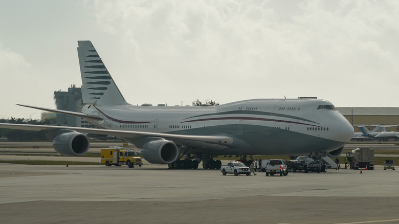 Boeing 747 formerly owned by Qatar's royal family at Palm Beach International Airport.