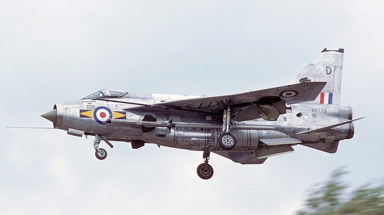 English Electric Lightning in flight with landing gear down