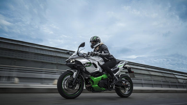 person riding a Kawasaki Ninja 7 Hybrid motorcyle