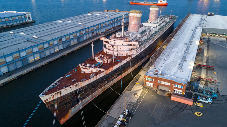 The SS United States docked at Pier 82 in Philadelphia.