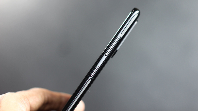 The volume buttons on the side of a phone