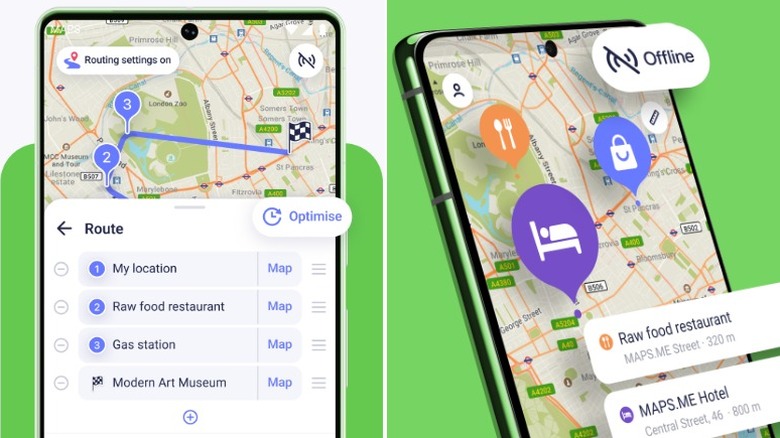 Screenshots of the Maps.Me app from the Google Play Store