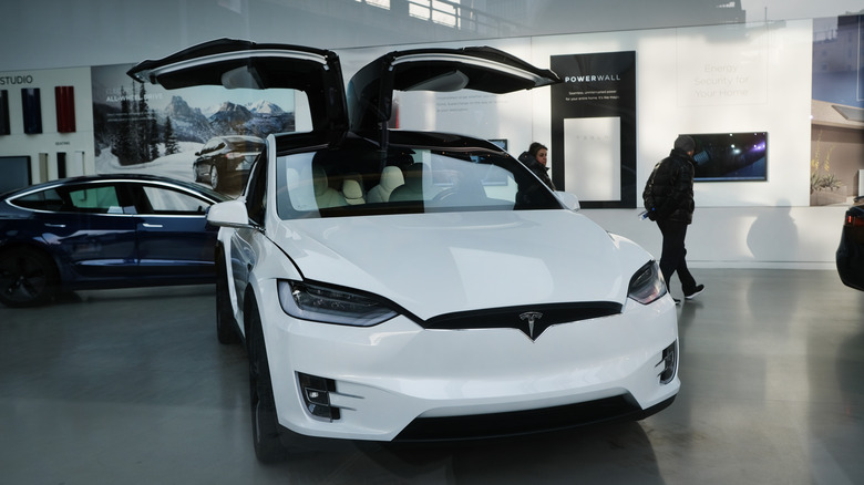 A Tesla electric car. 