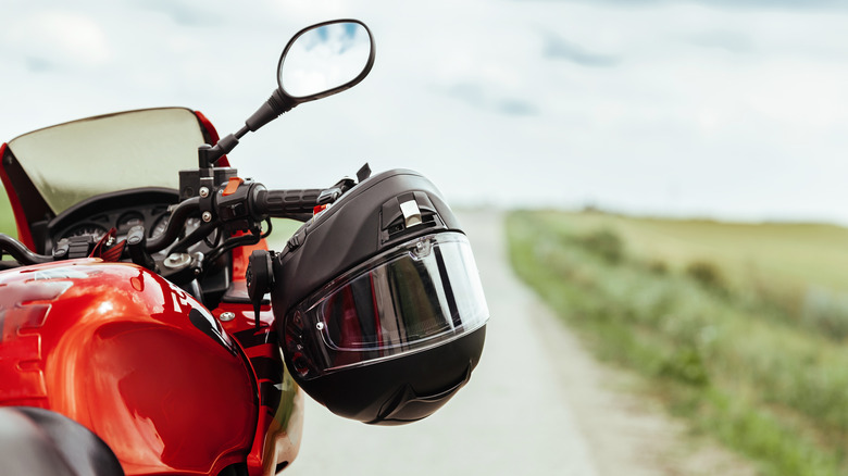 Motorcycle helmet on handlebars