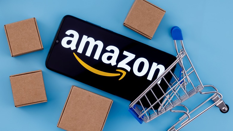 Amazon Logo in shopping cart illustration