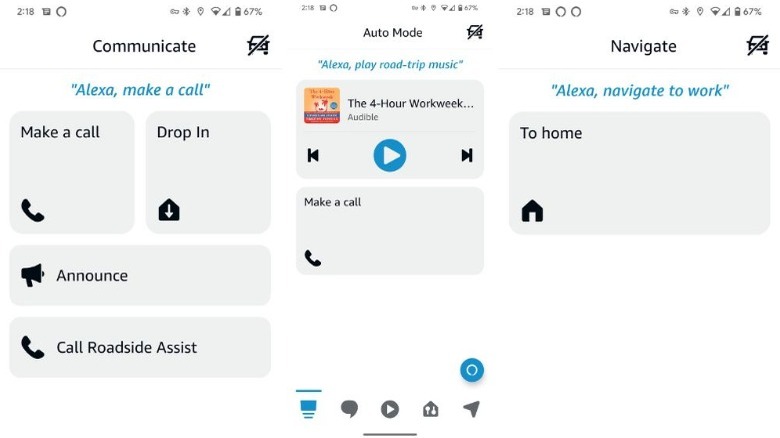 Alexa Auto communicate and navigation screens