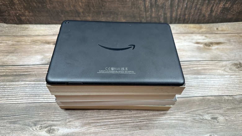 Fire HD 8 tablet on books