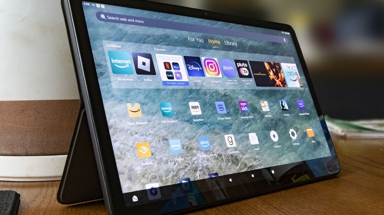 Amazon Fire Max 11 on wood table
