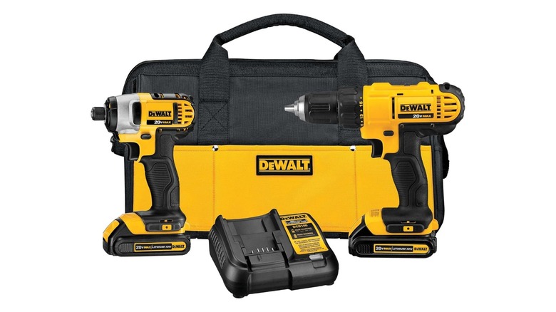 DeWalt 20V Max Cordless Drill and Impact Driver Kit on white background