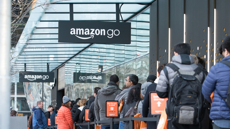 A line outside of Amazon Go store