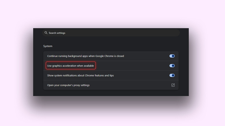Option to enable graphics acceleration in Google Chrome