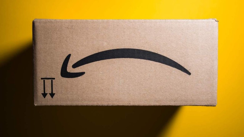 Upside-down Amazon delivery box