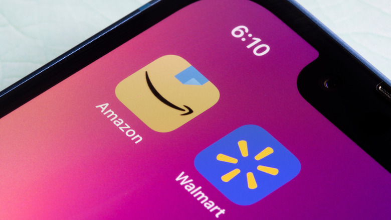 Amazon and Walmart apps on smartphone