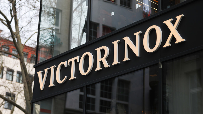 letters reading Victorinox above building doorway